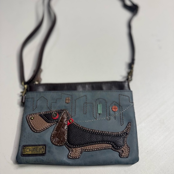 Chala Dachshund Crossbody Bag – Blue Vegan Leather – Zip Top - Picture 3 of 12